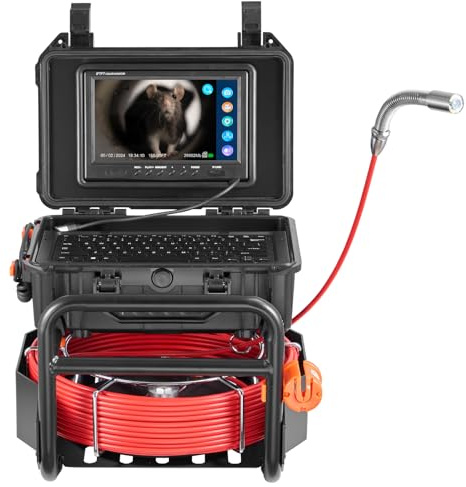 VEVOR Caméra Inspection Canalisation 50 m Endoscope Drain Autonivellement, avec Écran 9'', Émetteur 512 Hz, Compteur de Distance, Étanche IP68, 12 LED, Carte SD 32 Go, pour Conduit, Égout, Tuyaux