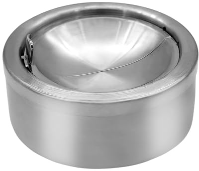 Windproof Ashtray with Lid - Heavy Duty Stainless Steel Ash Tray for Weed and Cigarettes, Smokeless Indoor Outdoor Table Top Cigarette Butt Disposal for Patio Home Office