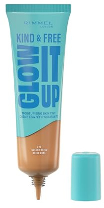 Rimmel London Kind & Free GLOW IT UP Feuchtigkeitsspendender Teint, 210 Golden Beige, Beruhigt empfindliche Haut, gutaussehende Wirkung, Feuchtigkeitsspendend, den ganzen Tag, 30 ml