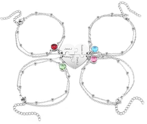 JSDDE Personalisiert Kette für 2/3/4 BFF Armbänder mit Herz Puzzle Anhänger Freundschaftsarmbänder Partnerarmbänder Armband mit Gravur Geschenke für Schwester Partner Freundin