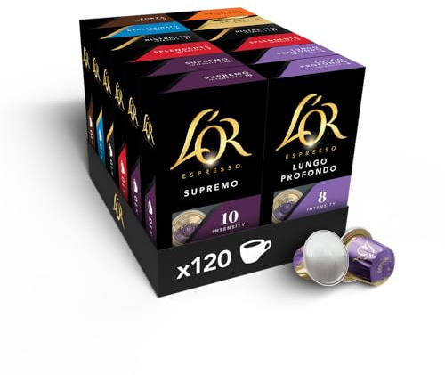 L'Or Espresso Café - Assortiment de 120 capsules Best Sellers | Compatibles Nespresso®*, lot de 12 x 10 capsules aluminium 8 variétés best sellers