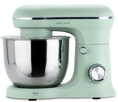 PRIXTON KR250 degmixer för bakverk, effekt 1 500 W, 10 hastigheter, 5 liters skål i rostfritt stål, 3 tillbehör, transparent lock (mintgrön)