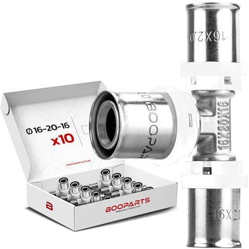 BOOPARTS – 10 piezas – Conexión multicapa 16-20-16 a engarzado contorno TH – Tee multicapa reducida a crimpado – Conexión de plomería para tubo multicapa 20 y 16