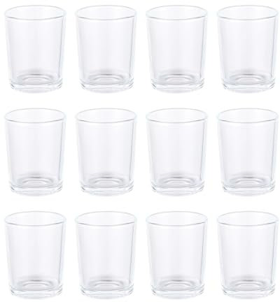 12 Glass Tea Light Holders (4.5cm diameter x 6cm high) Clear Glass Tea Light Holders for Weddings, Anniversaries, Holidays, Dining Tables, Home Décor