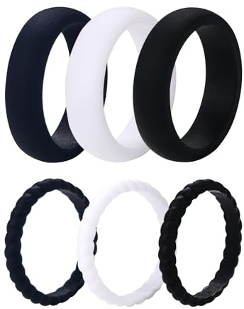 OIDEA Silikongummiring för kvinnor: 6 stycken sportiga silikonringar, set av silikon, cool, stapelbar förlovningsringar i mångsidiga färger, smycken, present för kvinnor, flickor, storlek 47–69, 57 mm
