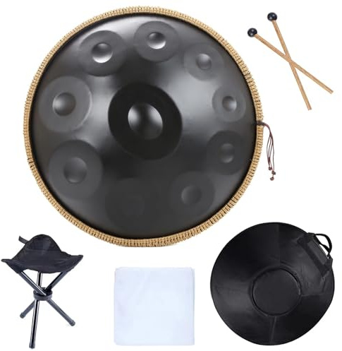 XPJYUA Handpan-Trommel Handpan 432 Hz 10 Noten d-Moll, 22 Zoll Pantam, Stahltrommel, Handpan for Anfänger, Yoga-Meditations-Musikinstrumente(Black 10 Notes)