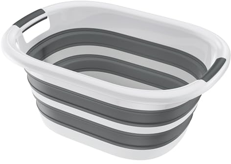 Aufun Faltkorb Faltbarer Wäschekorb mit Griffen, zusammenklappbarer Kunststoff Wäschewanne, Pop Up Aufbewahrungsbehälter Organizer, Einkaufskorb Camping Picknick (26L)