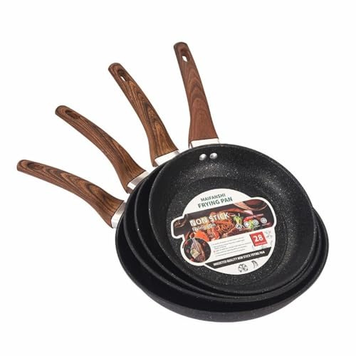sanjianke-fs Frying Pan, Granite Frying Pan Nonstick Coating, Non Stick Frying Pans with Lid Black Granite Marble Coated Pan, Induction Compatible (22CM)