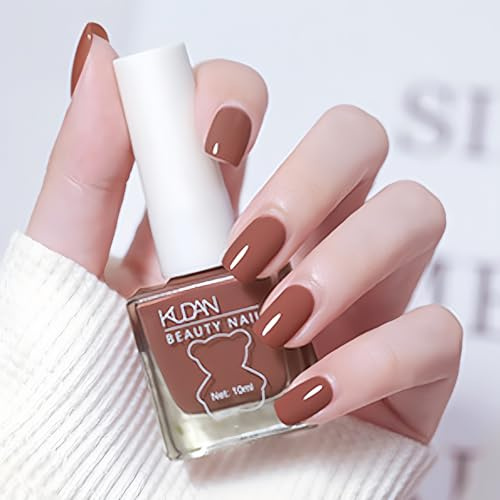 Brown Nail Polish - Neutral Brown Nail Polish - Quick Dry & Long Lasting Breathable Nail Varnish - Chip Resistant Water Based Chocolate Color Nail Varnish - No Need Cure for DIY Home Manicure