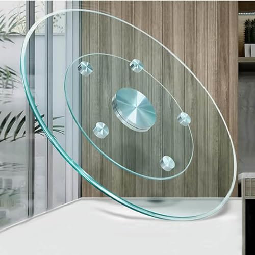 Plateau tournant en verre trempé – Grand plateau de service rond de 60 cm pour table de salle à manger, assiette de service rotative pour fêtes, banquets et réunions de famille