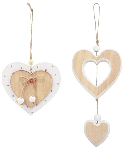 Auptiz 2 Pezzi Ciondolo Decorativo a Forma di Cuore, Pendenti Cuori Legno con puntini, Decorazione da appendere Regali per Soggiorno Finestra Camera da letto, compleanni di Nozze