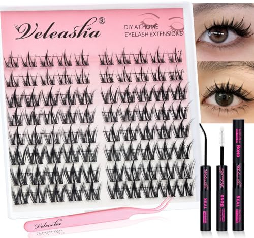 Veleasha Manga Lash Clusters Set mit wasserdichter Lash Bond und Dichtung C Curl 80PCS 10-14MM Anime Cluster Wimpern Starke Halte Nicht-reizender Wimpern Kleber für Wimpernverlängerungen (Begonia Kit)
