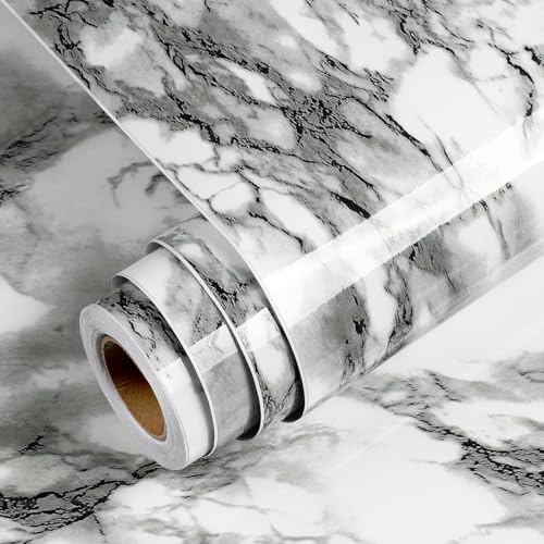Yenhome Papel Pintado Autoadhesivo Cocina Efecto Marmol Gris Oscuro 60x300cm Vinilo Adhesivo Encimera Cocina Marmol Gris Papel para Muebles Adhesivo Tabla Armario Sala de Estar Dormitorio Vintage