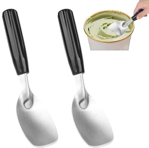 2pcs Ice Cream Spade, Stainless Steel Flat Ice Cream Paddle Scoop Heavy Duty Shovel Scoopers with Non-Slip Handle for Scooping and Serving Hard or Creamy Dessert