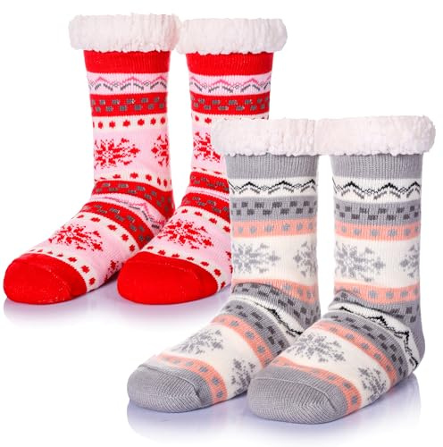 SEEYAN Slipper Fluffy Socks Womens Bed Cosy Christmas Thick Fleece Winter Warm Socks Comfy Soft Thermal Non Slip Socks With Grips