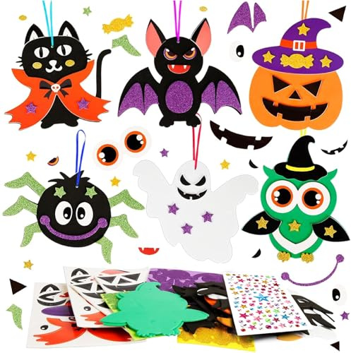 BaiDekun 13 Halloween-Bastelset für Kinder – Selbstgemachte Schaumstoff-Aufkleber & kreative Bastelprojekte für Jungen und Mädchen, Partydekoration & Bastelzubehör