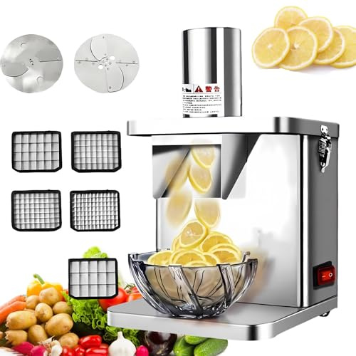 Lissontine Picadora De Verduras Eléctrica Y Cortadora De Frutas Y Verduras Comercial 3 En 1 con 7 Cuchillas, Cortador En Cubitos Y Rayador, Autoapagado De Seguridad Al Abrir La Tapa