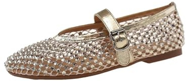 Bailarinas de Rejilla con Cristales y Diamantes imitación for Mujer, Zapatos Malla Remaches, Talla Grande 40 para Mujer(Gold,Size35)
