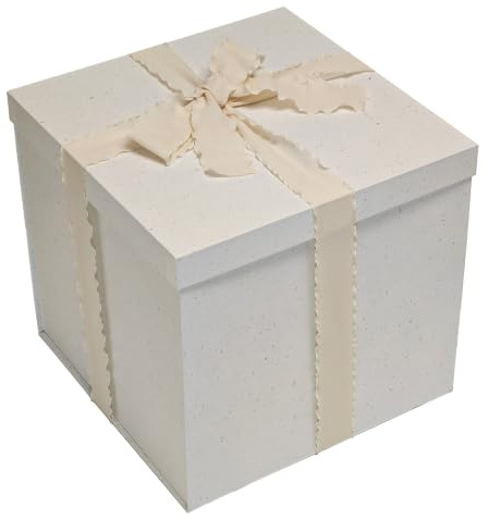 BloomWrap Extra große Geschenkbox mit Band und Deckel, 28 x 28 x 26,5 cm, wiederverwendbare Geschenkboxen, ideal für Hochzeit, Geburtstag, Weihnachten, cremefarben