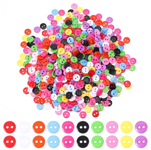 500 Stück Knöpfe Bunt, 9 mm Mini Rund Harz Knöpfe Mischfarbe Kleine Knöpfe | zum Basteln, zum Nähen, mit Aufbewahrungsbox, für DIY Handwerk, Scrapbooking, und Dekorieren