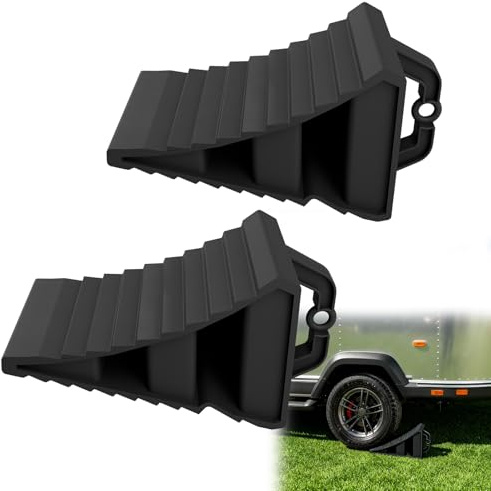 LZQ Kleine Unterlegkeile Auto mit Griff, PP Kunststoff Radstopper Bremskeile PKW Anhänger Wohnmobil, Radvorleger Anti-Rutsch Radkeil Bremse Stütze Wheel Chocks- Schwarz, 2 Stück