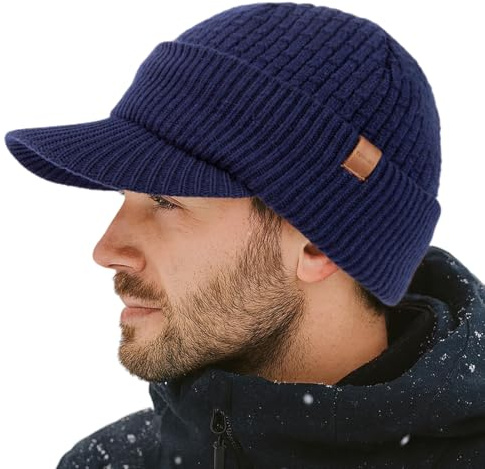 TOP-EX PolarWool™ 50% Merino Wool Peaked Beanie Hat Men Women with Fleece Lined, Winter Thermal Golf Visor Beanie Hat for Cold Weather, M-XXL