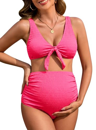 FEOYA Bañadores para Embarazadas Escote en V Delantero Moda Dos Piezas Bikini Premamá para la Playa Vacaciones Fotografía M