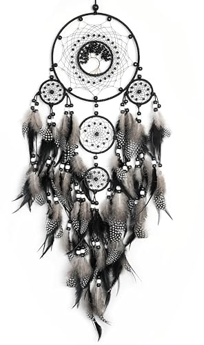 Dream Catchers,Large Dream Catchers for Bedroom Adult Black Boho Dream Catcher Tree of Life Wall Decor with Natural Healing Crystal Stone Hanging Ornament Teen Dorm Room Decor Festival Gift