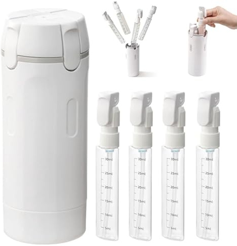Botella dispensadora de viaje 4 en 1, a prueba de fugas, recargable, portátil, con báscula. Juego de bomba para champú, loción, crema, ideal para gimnasio, vuelos y viajes (blanco)