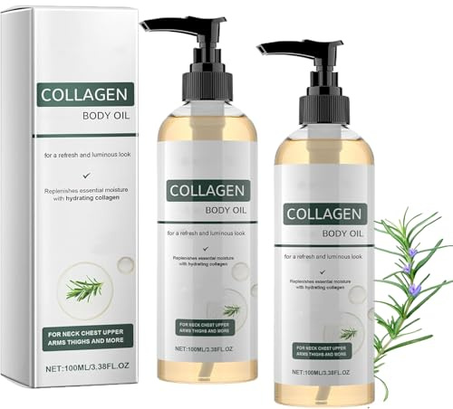 Huile corporelle liftante au collagène,Huile pour le corps, raffermissante au romarin,huile corps hydratante pour peaux relâchées et crêpées,réduit la cellulite,soin nourrissant après la douche (2PC)