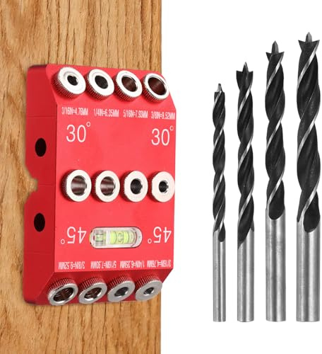 sourcing map 30/45/90° Angle Drill Hole Guide Jig, Portable Drilling Template for Angled and Straight Hole Stair Handrail, Cable Railing, Wood Post Kit