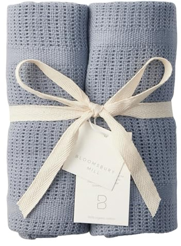 Bloomsbury Mill Zelluläre Decken für Babys, 100 % Bio-Baumwolle, 2er-Pack, Nebelblau, für Neugeborene, weiche, atmungsaktive Babydecken für Kinderwagen, Kinderbett, Babykorb, 75 x 95 cm