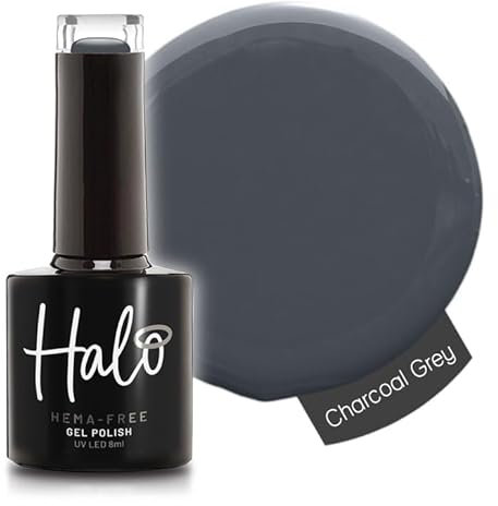 Halo Gel Polish 8ml - Charcoal Grey. UV/LED Gel Nail Polish, Long Lasting & Easy To Apply. Nail Art Colours For Manicure & Pedicure. Gel Polish For Professional & Home Use.