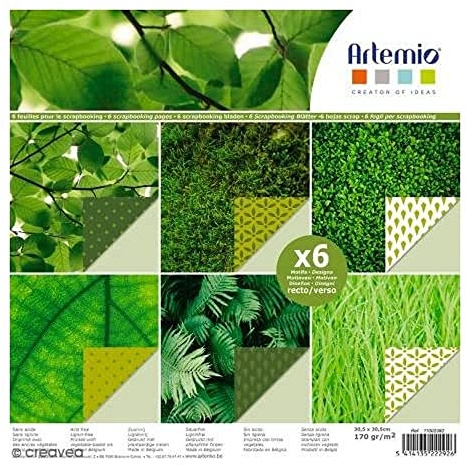Artemio Green Leaf Scrapbooking-Papier, 12 x 30,5 cm, 6 Blatt