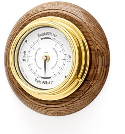 Tabic Brass Tide Clock with Dark Oak Wall Mount – Mariner MkII Case, Precision Lunar Tide Tracking, Handcrafted in England, Traditional Marine Wall Instrument