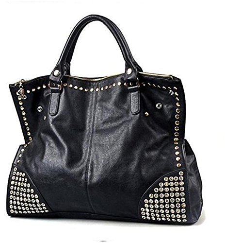 FiveloveTwo Damen Handtasche Griff Tasche Schultertaschen Shopper Umhängetaschen Punk Schädel Schwarz Geldbörse Handtasche