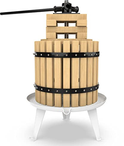 12L Fruit Press Cider Wine Making with Wooden Basket for Homemade Naturial Juice, Grape, Berry, Apple Presser