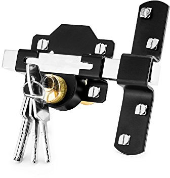 Concise Home Double Long Throw Gate Lock 5 Keys Garden Locking Both Sides (70mm)