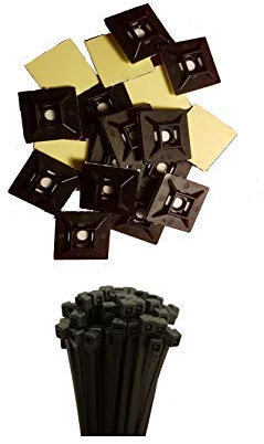 20 Klebesockel Kabelhalter 28 x 28 mm und 100 Kabelbinder 3,6 x 140 mm Schwarz