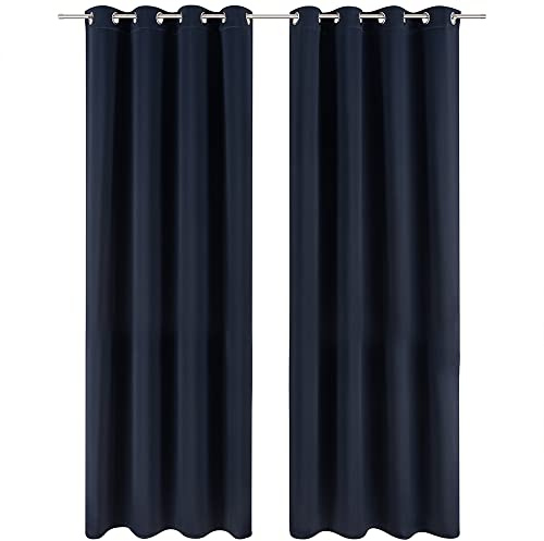 Blumtal - Set med 2 mörkläggningsgardiner - termogardin med isolering mot kyla - mörkläggningsgardin med öljetter - fönstergardin, 140 x 145 cm, mörk oceanblå - blå