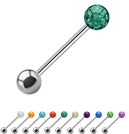 Treuheld® | 1.6mm x 16mm Piercing Barbell Silber | 5mm Kristall Kugel + 5mm Stahl Piercingkugel | Dunkel-Grün | Chirurgenstahl | Nippel, Ohr