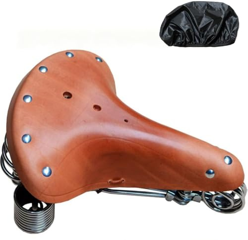 TentHome Selle de Velo Ultra Confortable en Cuir pour Homme et Femme Rétro, Selle VTT Confort Homme avec Amortissement, Selles pour Vélo de Ville à 4 Ressorts Traditionnel