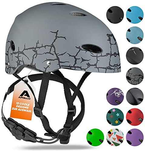 Apollo Skaterhelm Herren, Damen und Kinder | Kinderfahrradhelm | Verstellbar | Skateboard, Scooter, BMX Helm Kinder mit Drehrad-Anpassung | für Jungen und Mädchen | Verschiedene Größen und Farben
