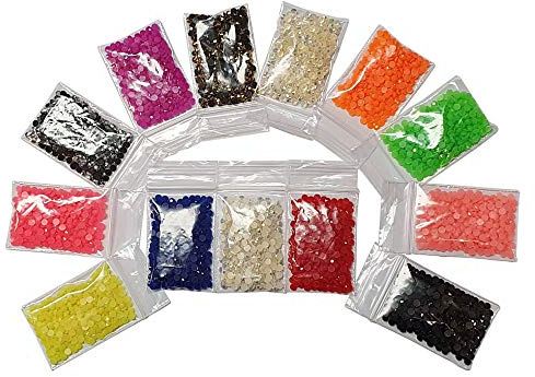 Perlin Hotfix Steine 4 mm SS16 4000 Stück Neon Glitzer Halbperlen Resin zum Aufbügeln 10 Farben Mix