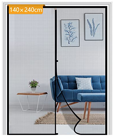 Yotache Fliegengitter Balkontür Magnet 140x240cm Insektenschutz Balkontür Ohne Bohren mit Stollen und Klettverschluss für Haus und Terrasse, Schwarz