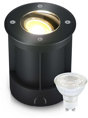 lambado® LED Bodenstrahler für aussen IP67 - Wasserdicht & Befahrbar inkl. 230V 5W GU10 Strahler neutralweiss - Runder Bodeneinbaustrahler/Bodenleuchte aus Edelstahl für Terrasse & Garten