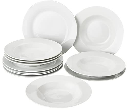 Level One | Tafelservice aus Porzellan | 12-teiliges Geschirrset für 6 Personen | Zeitloses, klassisches Design |Porzellan in Weiß | Speiseteller & Suppenteller