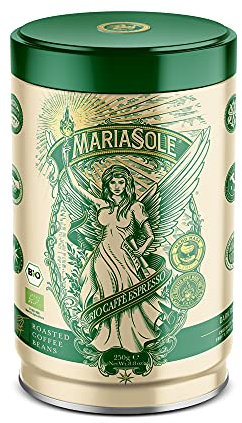 Mariasole Caffè Espresso Bohnen Bio 250g in hochwertiger Kaffeedose - Traditionelle Röstung in Sizilien über Holzfeuer In Handarbeit - Premium Bio Kaffeebohnen für Vollautomat und Siebträger