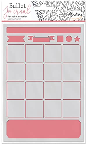 Aladine - Calendar Stencil for Bullet Journal - Scrapbooking and Craft - A5 Size Stencil with Brush Style Letters
