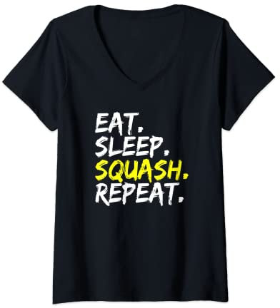 Damen Eat Sleep Squash Repeat Squashspieler Squashturnier Outfit T-Shirt mit V-Ausschnitt